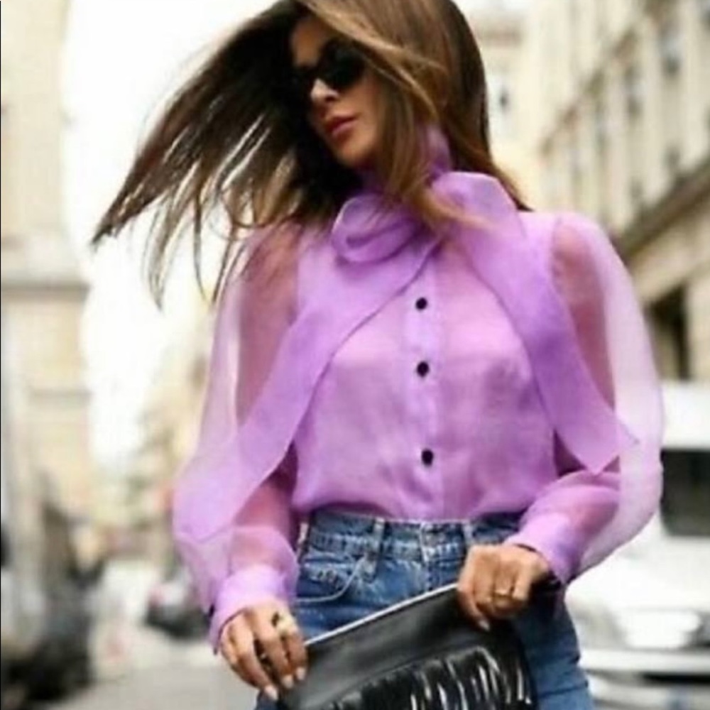 ZARA Lilac Purple Organza Blouse with Bow